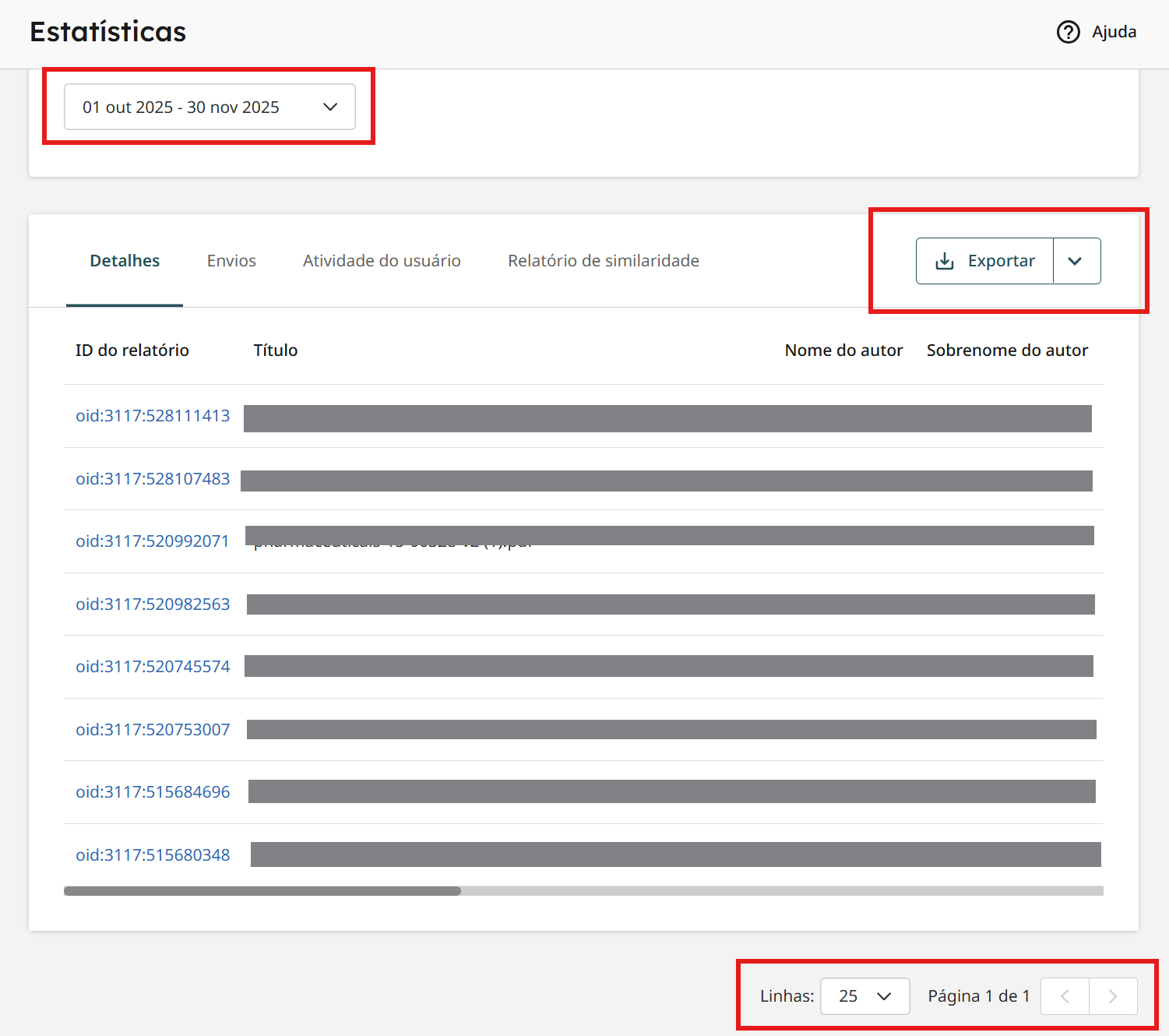 Figura 4. Exibição da lista de documentos verificados no período.