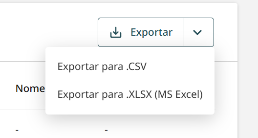 Figura 5. Botão de 'Exportar' permite baixar o relatório nos formatos .CSV e .XLSX.