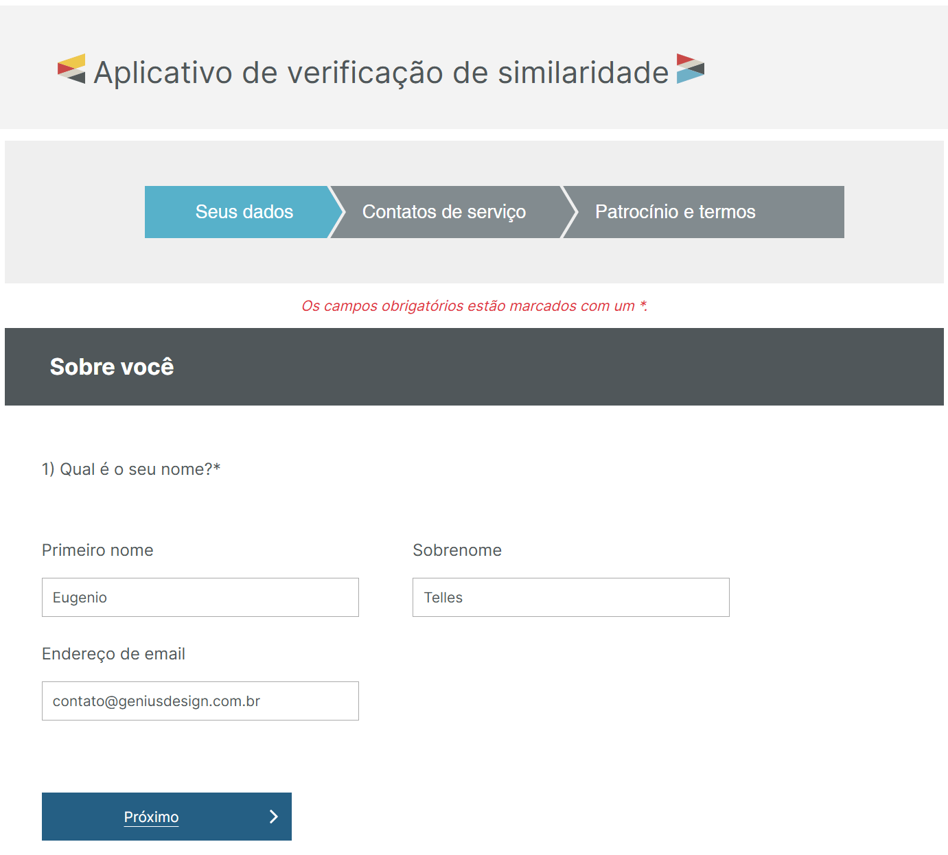 Figura 5. Exibição do formulário de aplicação em português.